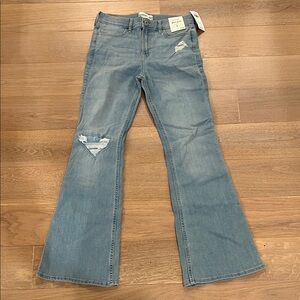 abercrombie kids Light Blue Flare Jeans with Distressed Knee